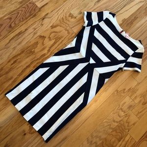 Navy and White Striped Dress with Red Zipper Small